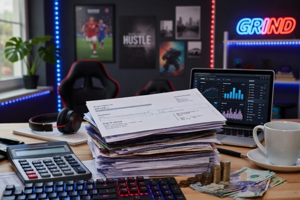 room of young person with bills on the table